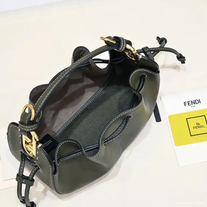 Affordable HOT In Calf Mini Fendi Green Bag Bucket Leather Pomodorino 0609